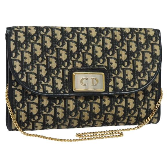 DIOR Trotter Canvas Chain Shoulder Bag Navy Gold - Picture 1 of 12